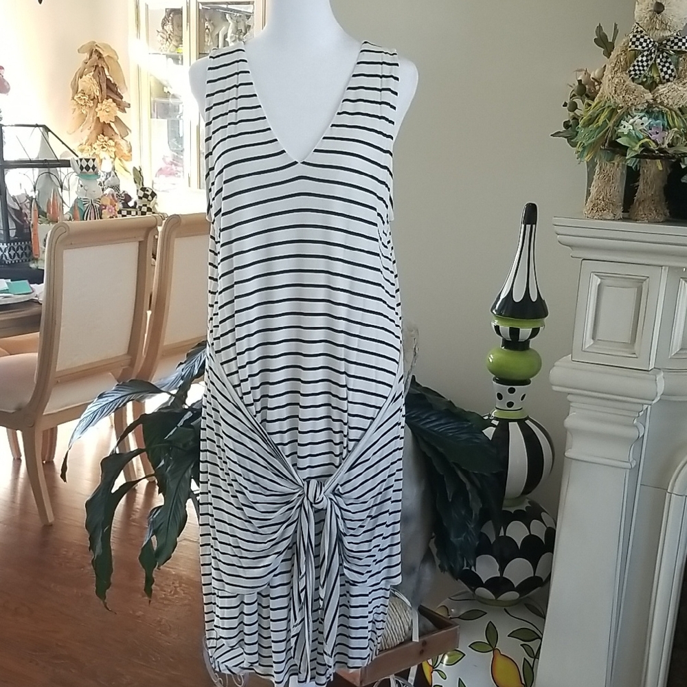 Anthropologie Black and White Striped Midi Dress